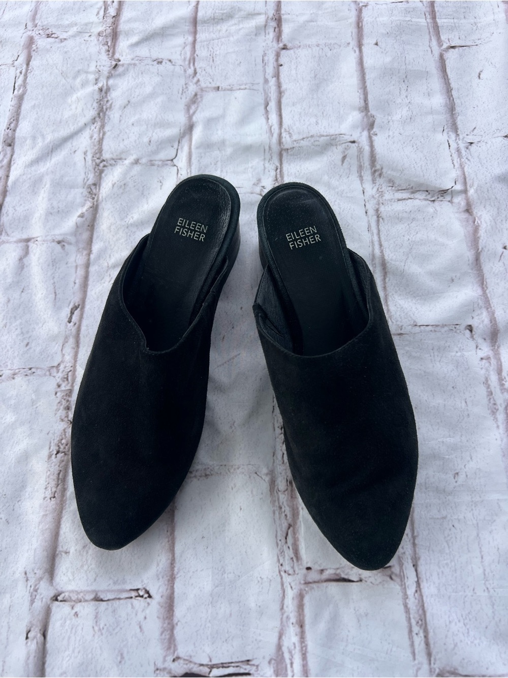 Eileen Fisher Sylvia Black Suede Pointed Toe Slip-On Mules